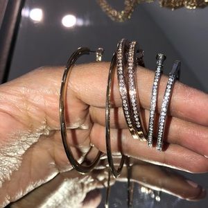3 pairs of hoop earrings. With rhinestone